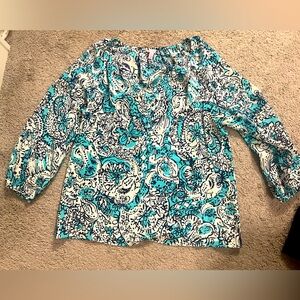Large Silk Lilly Pulitzer shirt. Never worn. Cute pattern. Hidden egrets/cranes.